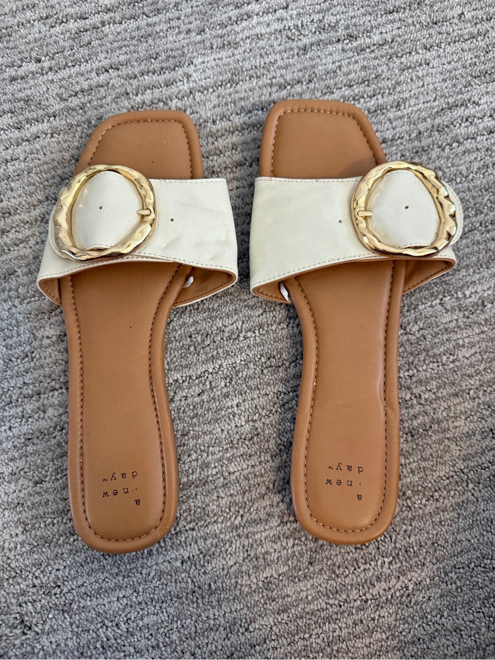Gold Buckle and Ivory Slide Sandals